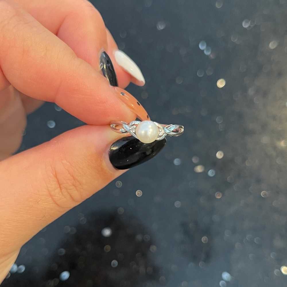 10K Gold Diamond & Pearl Sz 7 Ring